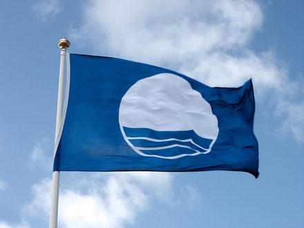 Blue flag on the beach.