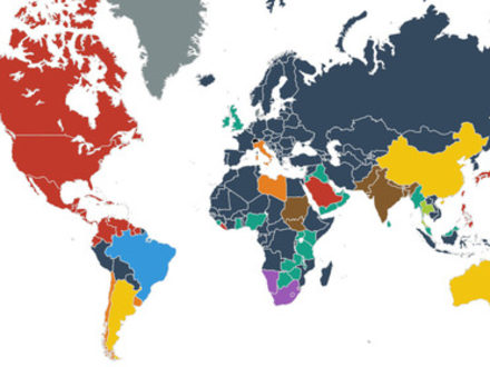 World map showing the spread of plug types / worldstandards.eu